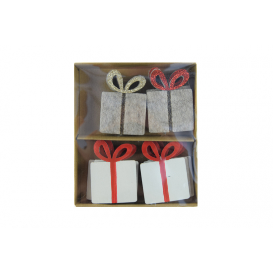 Figura ajándék filc/fa 13cm fehér/barna