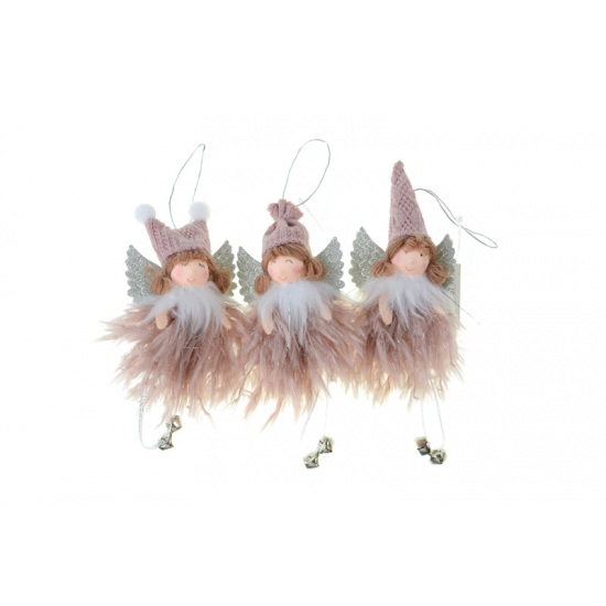 Figura angyal plüss akasztós 16cm 3féle rózsaszín