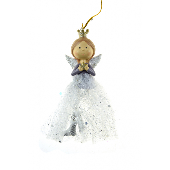 Figura angyal poly 12cm akasztós szürke