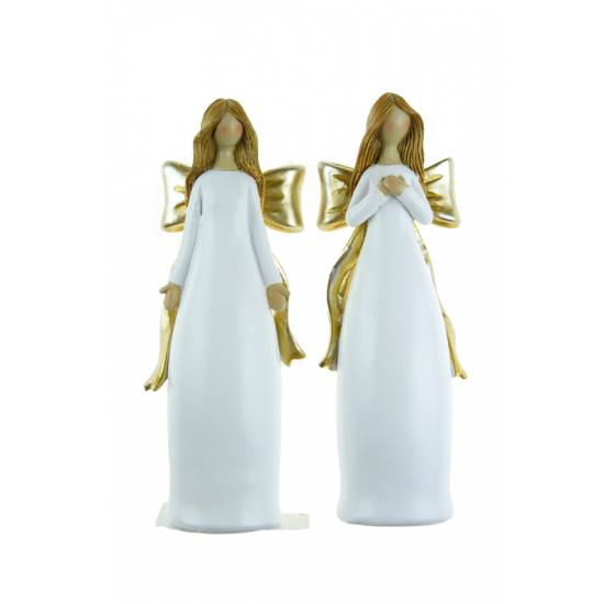 Figura angyal poly 4.8*3.5*14cm 2féle fehér/arany