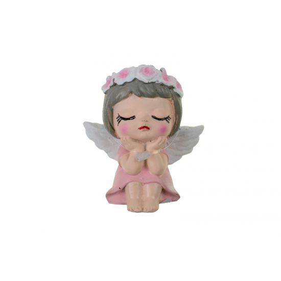 Figura angyal poly 6.5*4.5*7cm ülő rózsaszín