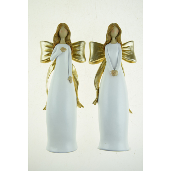 Figura angyal poly 7.5*4.5*19cm 2féle fehér/arany
