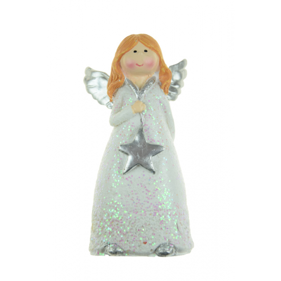 Figura angyal poly 8,8cm ezüst