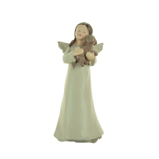 Figura angyal poly kutyával 13cm krém