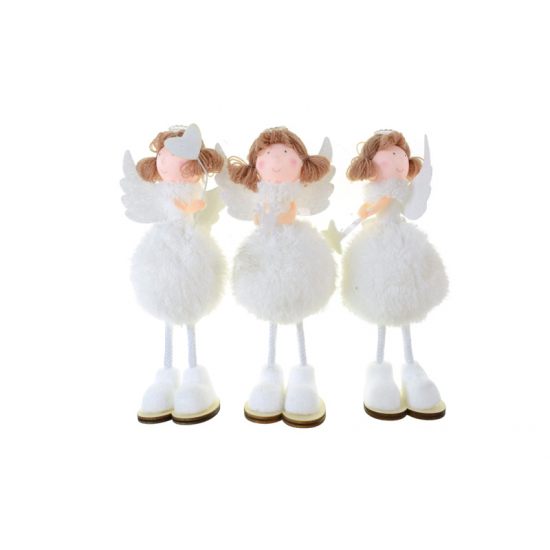 Figura angyal textil 16 cm álló 3 féle fehér