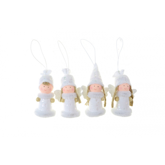 Figura angyal textil 8 cm akasztós többféle fehér