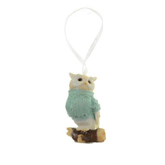 Figura bagoly poly 4,3*3,5*7,1cm pulcsis zöld/barna