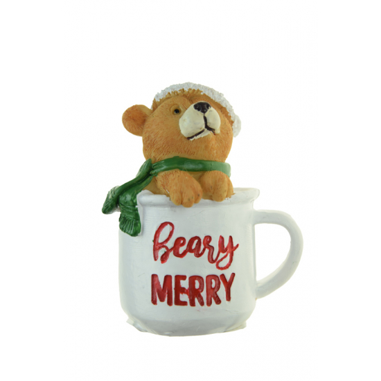 Figura bögre poly medvével 8,7cm fehér