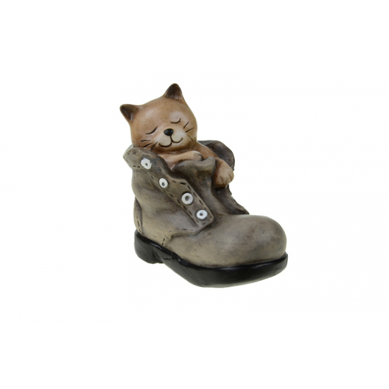 Figura cica kerámia 12.5*6.5*11.5cm cipőben barna