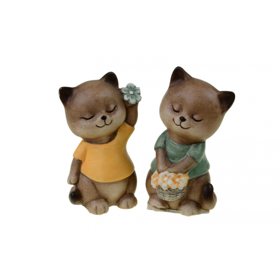 Figura cica kerámia 6.4*6.2*11.5cm virágokkal 2féle