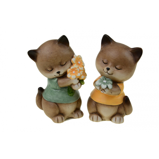 Figura cica kerámia 9*6.8*14.5cm virágokkal több szín