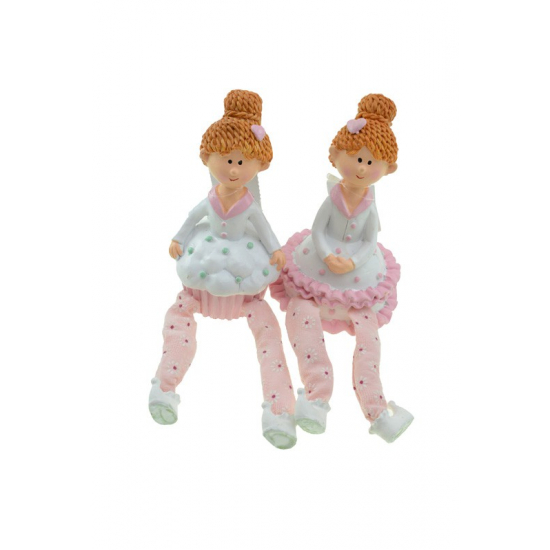 Figura cukrászlány poly 7,5*7,5*18cm lógólábú 2féle pink/fehér