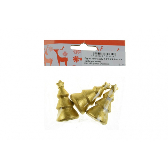 Figura fenyő poly 2,6*2,3*4,6cm s/3 csillaggal arany