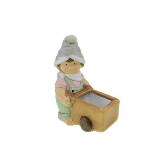 Figura fiú kerámia 13*8*16.5cm talicskával szürke/zöld