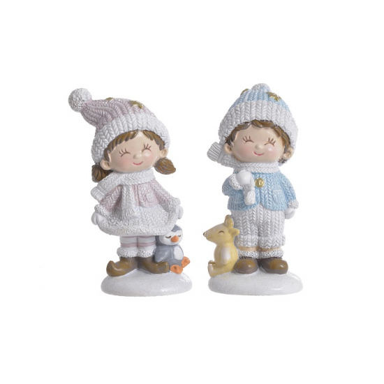 Figura fiú/lány kerámia 7cm kék/rózsaszín