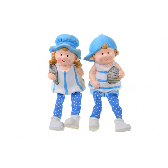 Figura fiú/lány kerámia tengerész 8*7*18cm logólábú kék/fehér