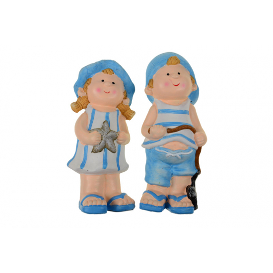 Figura fiú/lány kerámia tengerész 8*8*17cm álló kék/fehér