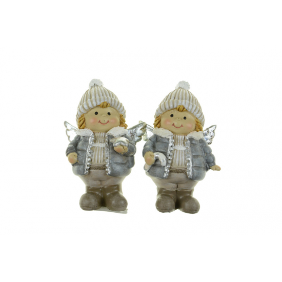 Figura fiú/lány poly 6*4*9cm álló szürke/ezüst