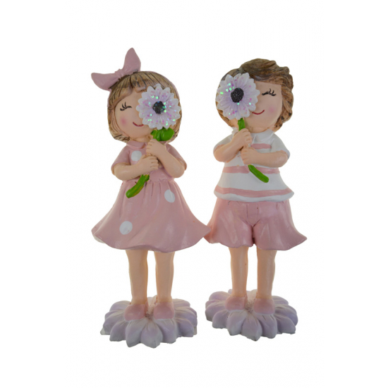 Figura fiú/lány poly 7*6*15cm rózsaszín