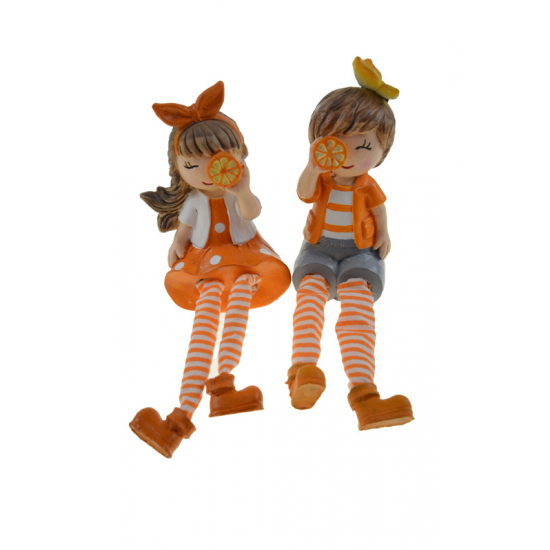 Figura fiú/lány poly 7*6*17cm narancs/kék