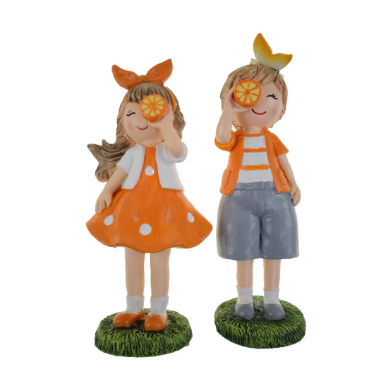 Figura fiú/lány poly 8*5*16cm narancs/kék