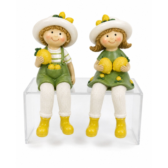 Figura fiú/lány poly citromos 6.5*5.5*17cm lógó lábú zöld