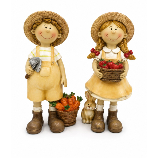 Figura fiú/lány poly kertész 8*4*16.5cm sárga