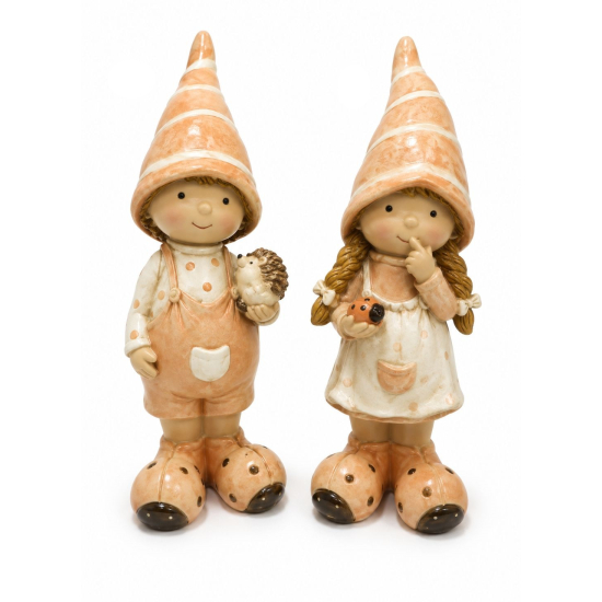 Figura fiú/lány poly manósapis 4*3.5*13cm barack