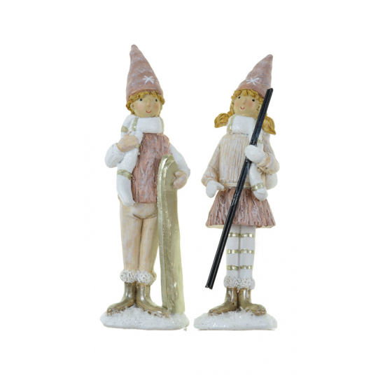 KARÁCSONYI DEKOR FIGURA FIÚ/LÁNY POLY ÁLLÓ 4,5X3X14,5CM RÓZSASZÍN