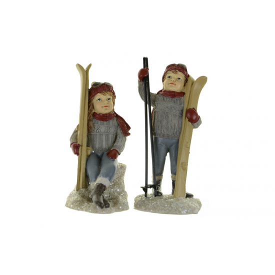 Figura fiú/lány síelő poly 5,5*5*12 cm bordó