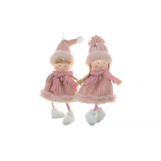 Figura fiú/lány textil 18cm kötöttruhás akasztós rózsaszín