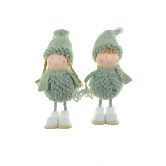 Figura fiú/lány textil plüss ruhás 18cm álló zöld