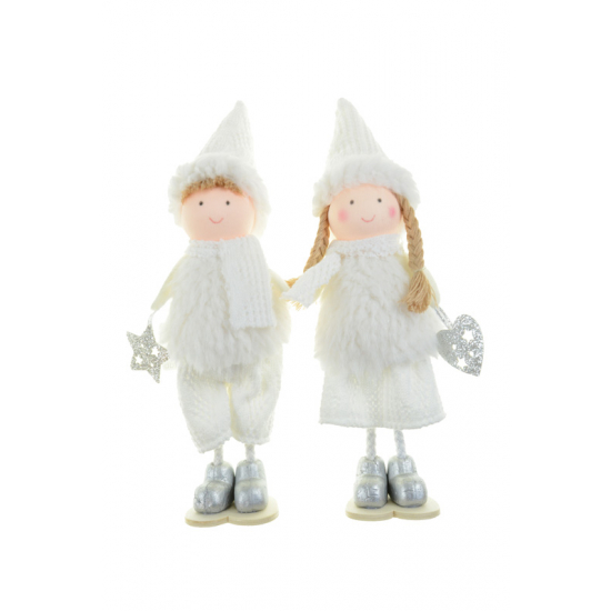 Figura fiú/lány textil 20cm plüss sapkás álló fehér