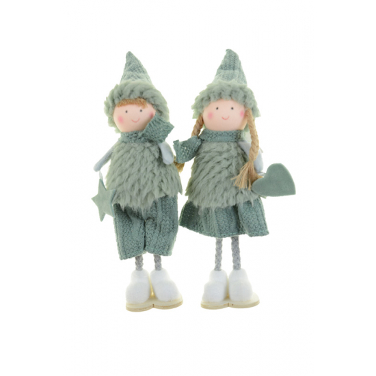 Figura fiú/lány textil 20cm plüss sapkás álló zöld