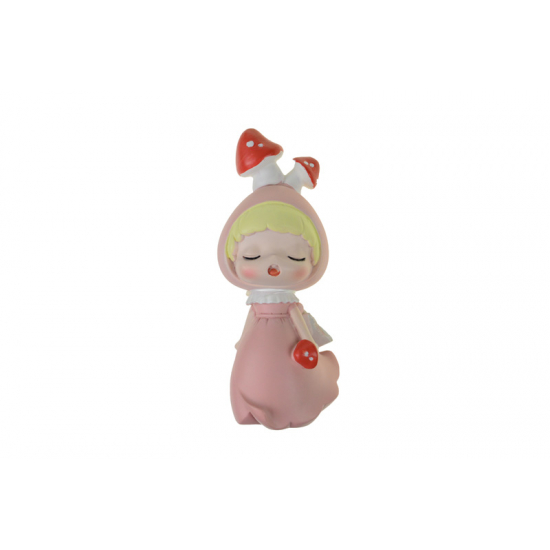Figura gombajelmezes kislány poly 5*4,5*10cm púder