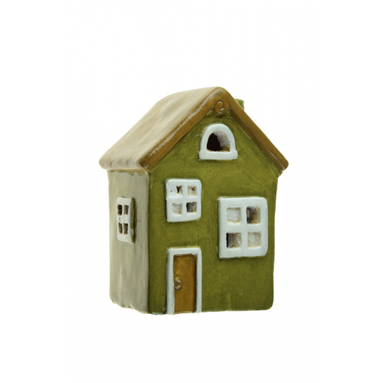 Figura ház terrakotta 10cm LEDes zöld