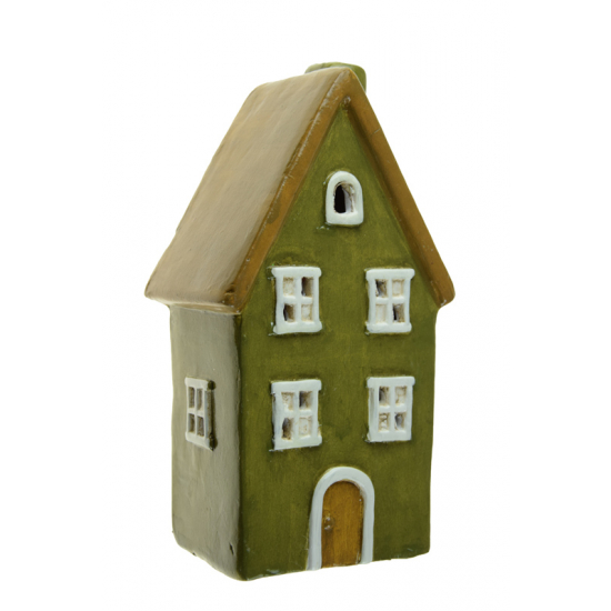 Figura ház terrakotta 19.5cm LEDes zöld
