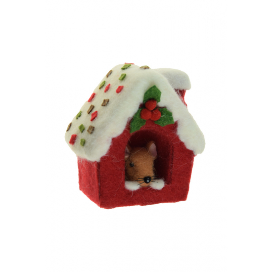 Figura ház textil 13cm mókussal 2féle piros