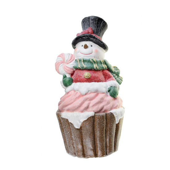 Figura hóember muffinban magnézia 43cm barna