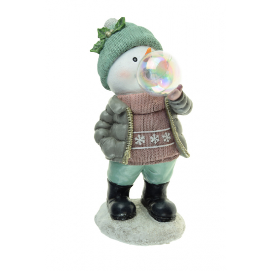 Figura hóember poly 26,5cm LED-es kék