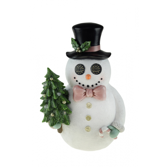 Figura hóember poly 33.8cm LED-es fehér