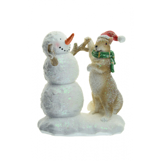 Figura hóember poly mókussal 12.5*8.5*13.8cm fehér