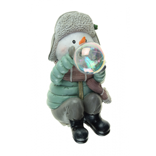 Figura hóember poly ülő 26,5cm LED-es kék