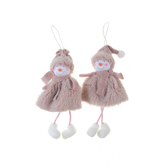 Figura hóember textil 16 cm akasztós 2 féle rózsaszín