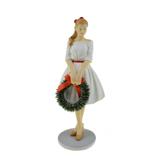 Figura hölgy poly 7,5*7*18 cm koszorúval fehér