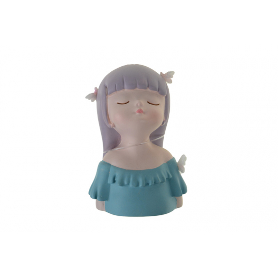 Figura kislány poly virággal 4*4*7cm kék/lila