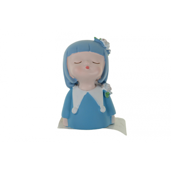 Figura kislány poly virággal 4*4*7cm kék