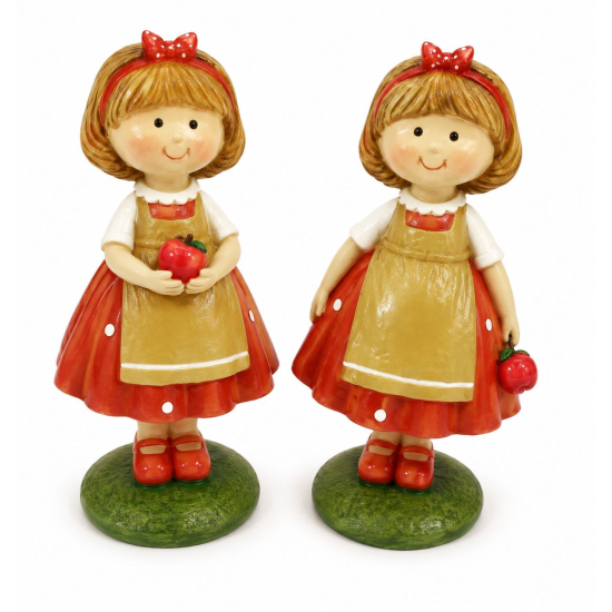 Figura kislány poly pöttyös ruhában 6*4*10.5cm 2féle piros