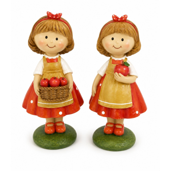 Figura kislány poly pöttyös ruhában 7.5*7*14cm 2féle piros