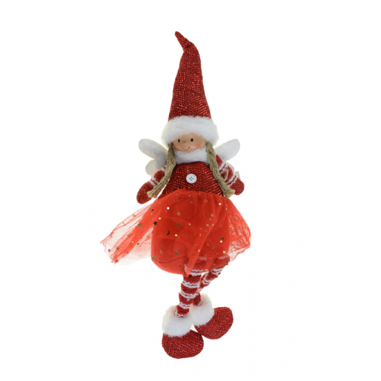 Figura kislány textil 19*15*50cm lógólábú piros
